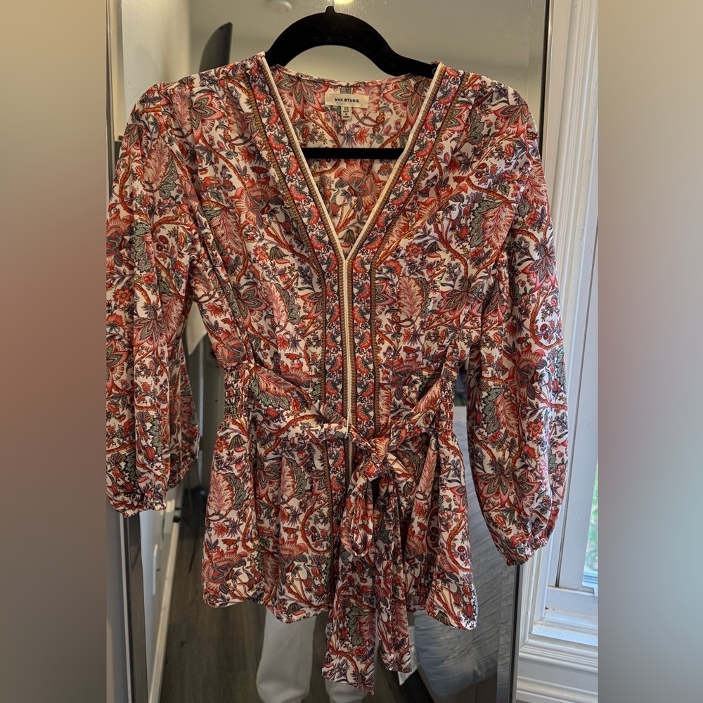 Max Studio Long Sleeve Paisley Dress - Red and Cream